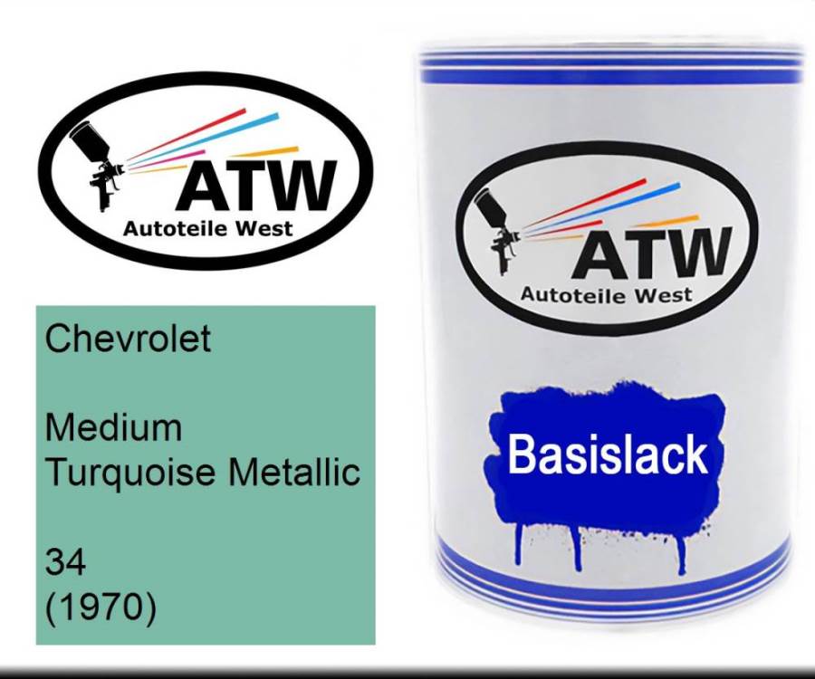 Chevrolet, Medium Turquoise Metallic, 34 (1970): 500ml Lackdose, von ATW Autoteile West.